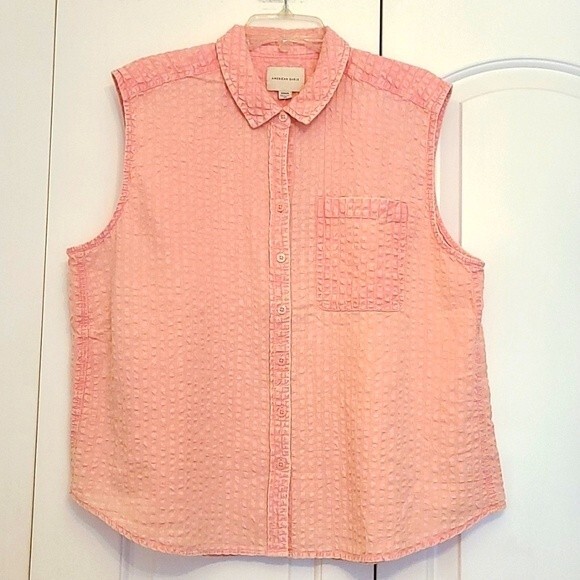 NWT-AE Oversized Pink Sleeveless Button-Up Shirt Women's Size M - Picture 1 of 10